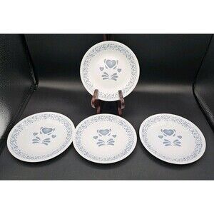 Set of 4 Corelle Blue Hearts Sponge 6.75" Bread Dessert Plates